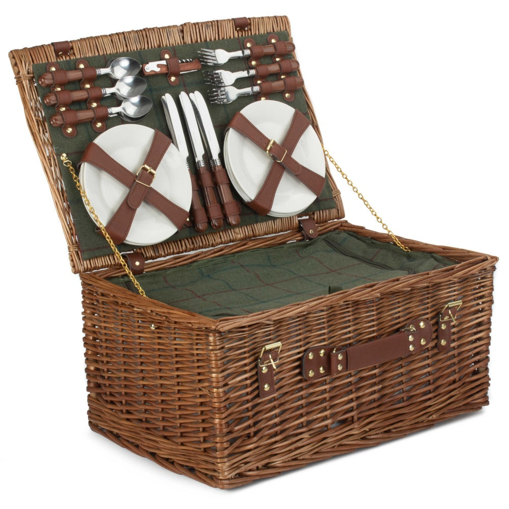 6 Person Green Tweed Classic Picnic Basket - Image 2