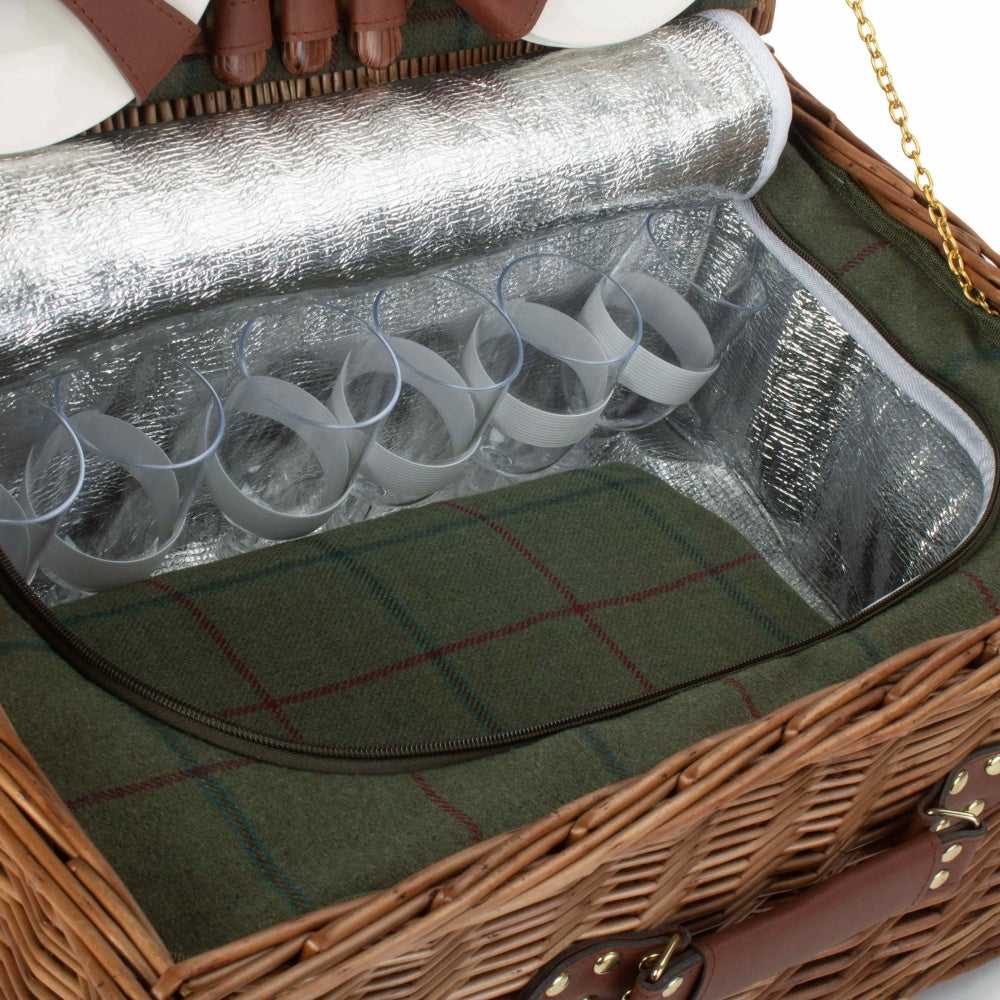 6 Person Green Tweed Classic Picnic Basket - Image 5